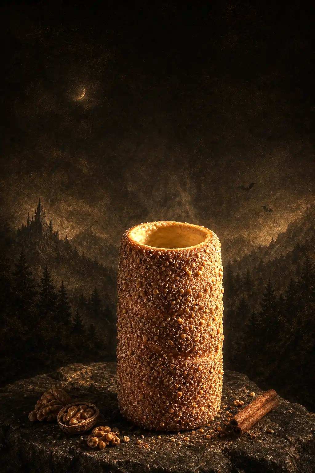 Affiche portrait : gâteau à la broche sous la lune, format vertical